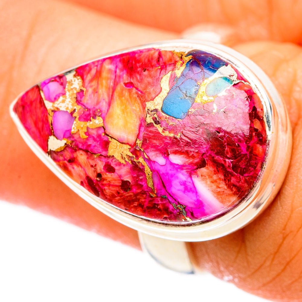 Kingman Pink Dahlia Turquoise Rings handcrafted by Anasilvercos - RING117307