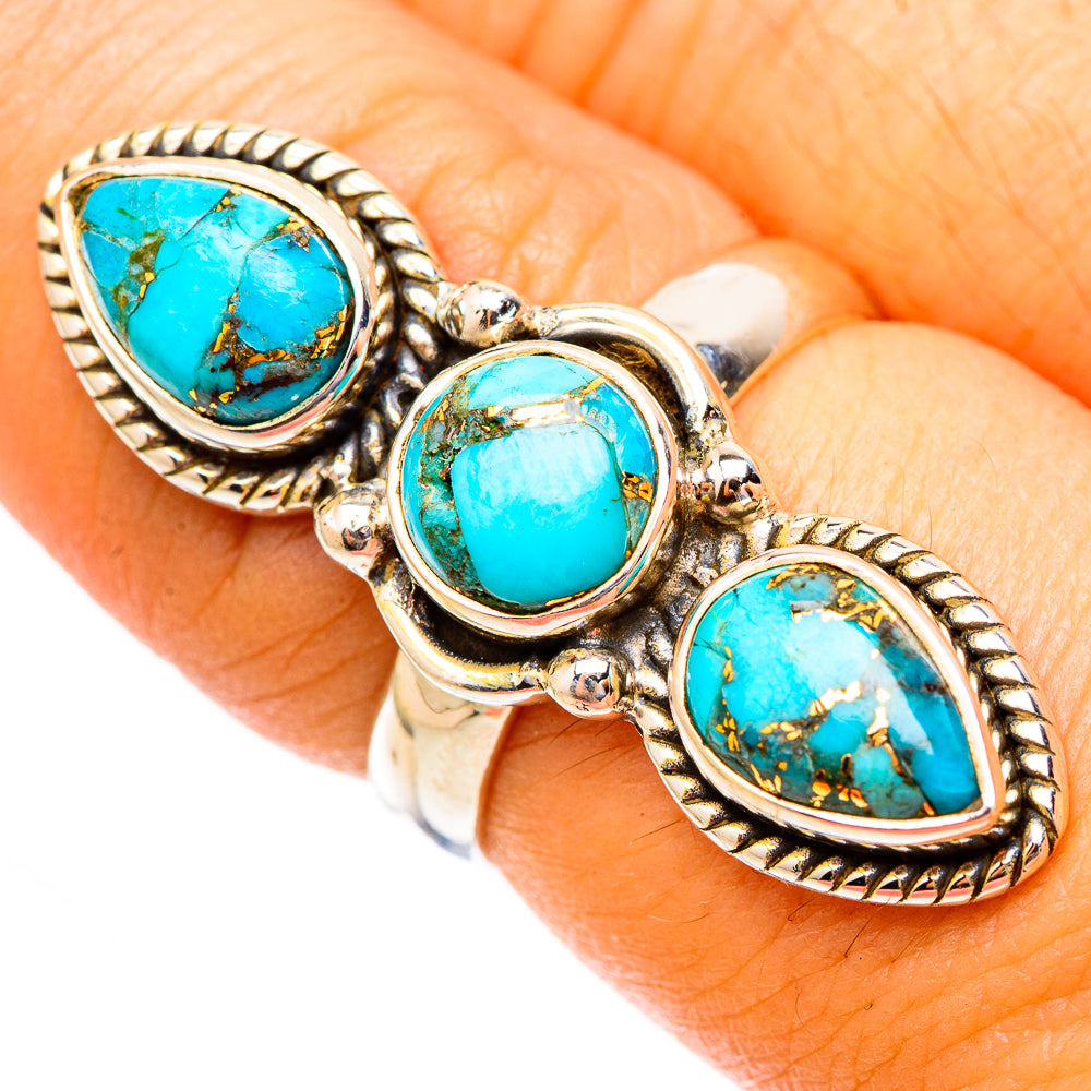 Blue Copper Composite Turquoise Rings handcrafted by Anasilvercos - RING117336