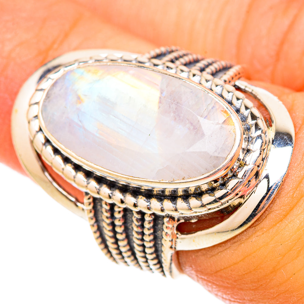 Rainbow Moonstone Rings handcrafted by Anasilvercos - RING117353