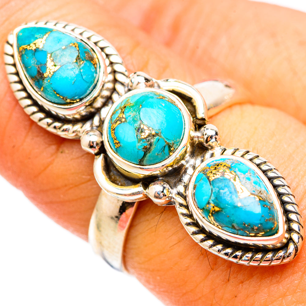 Blue Copper Composite Turquoise Rings handcrafted by Anasilvercos - RING117359