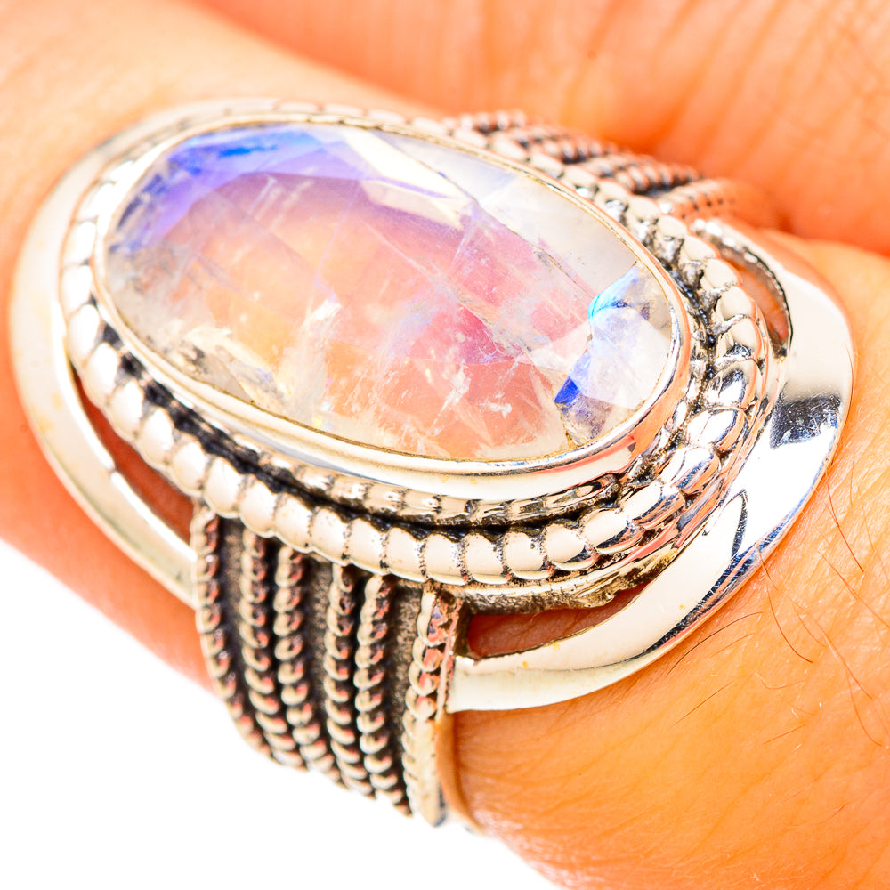 Rainbow Moonstone Rings handcrafted by Anasilvercos - RING117394