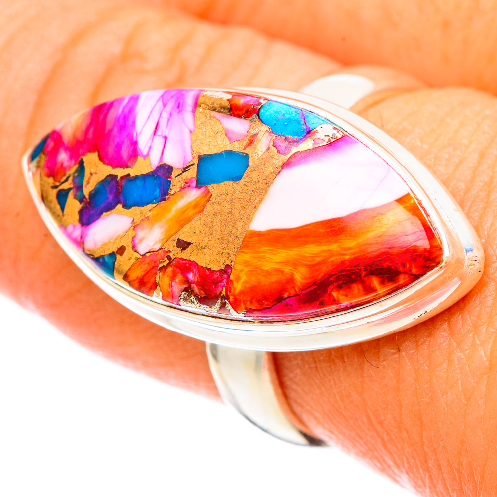 Kingman Pink Dahlia Turquoise Rings handcrafted by Anasilvercos - RING117454