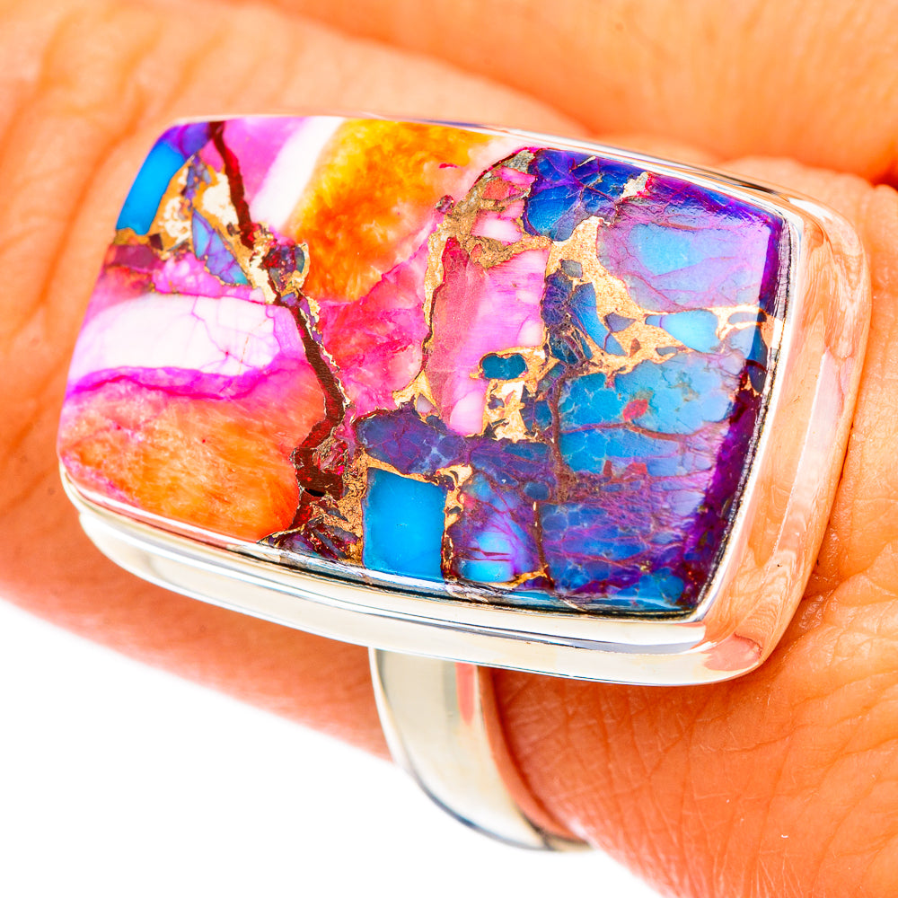 Kingman Pink Dahlia Turquoise Rings handcrafted by Anasilvercos - RING117481