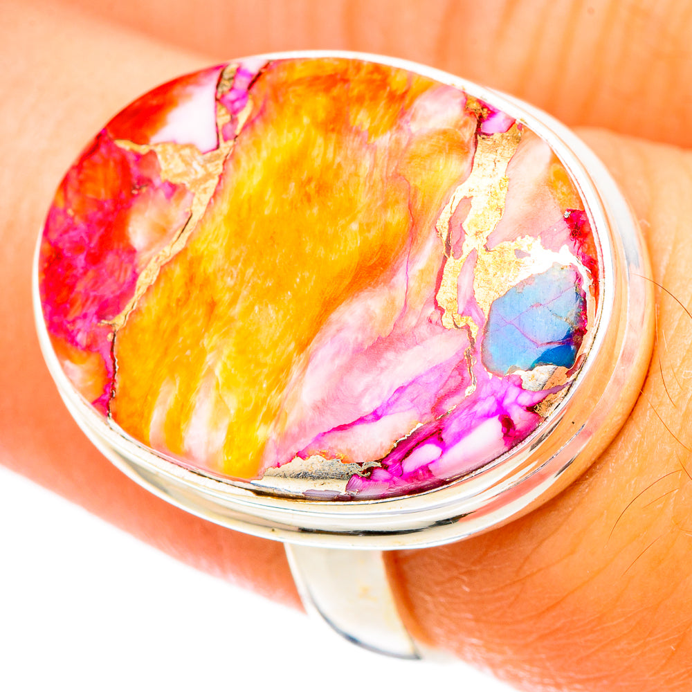 Kingman Pink Dahlia Turquoise Rings handcrafted by Anasilvercos - RING117506