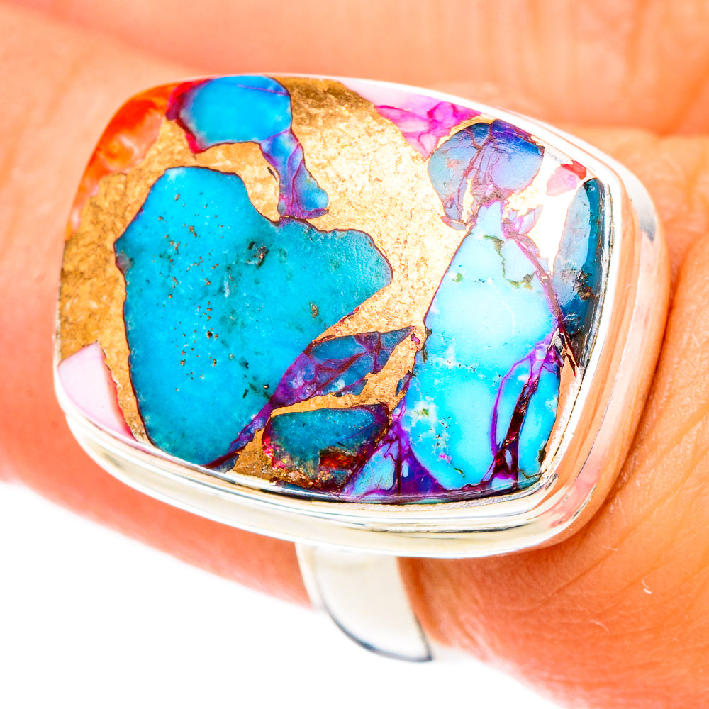 Kingman Pink Dahlia Turquoise Rings handcrafted by Anasilvercos - RING117507