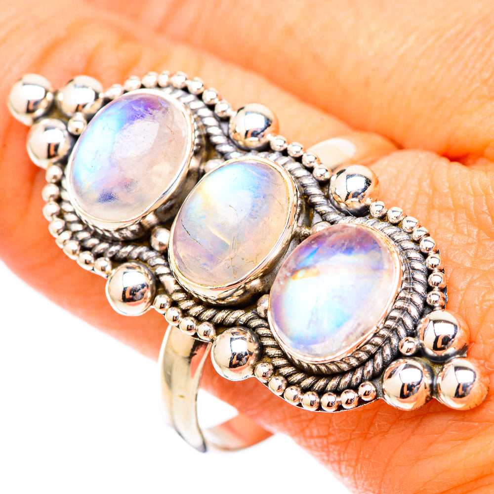 Rainbow Moonstone Rings handcrafted by Anasilvercos - RING117556