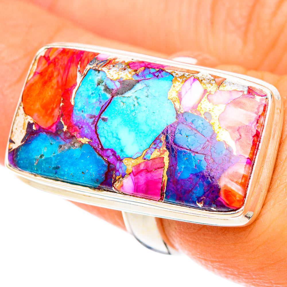 Kingman Pink Dahlia Turquoise Rings handcrafted by Anasilvercos - RING117557