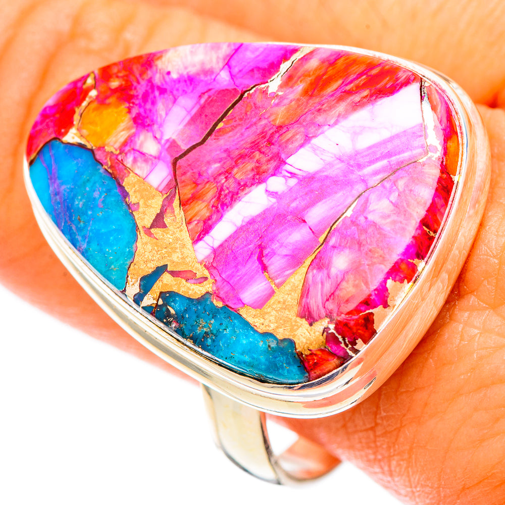 Kingman Pink Dahlia Turquoise Rings handcrafted by Anasilvercos - RING117558