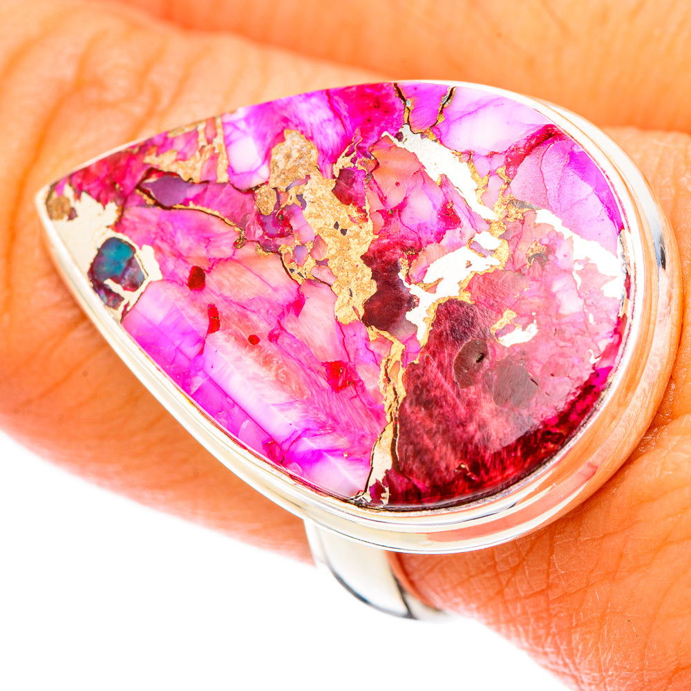 Kingman Pink Dahlia Turquoise Rings handcrafted by Anasilvercos - RING117581