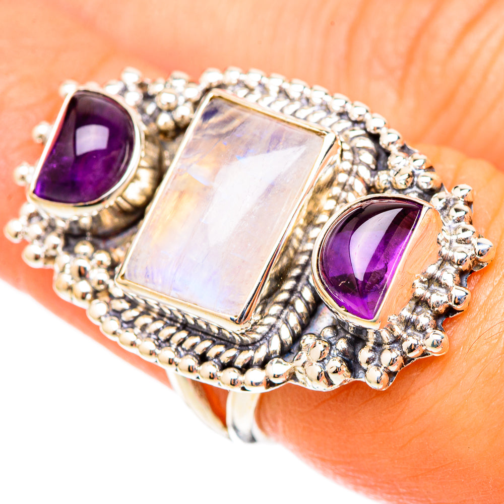 Rainbow Moonstone Rings handcrafted by Anasilvercos - RING117584