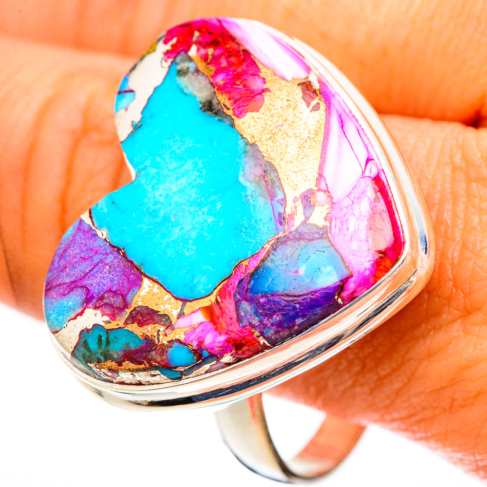 Kingman Pink Dahlia Turquoise Rings handcrafted by Anasilvercos - RING117592