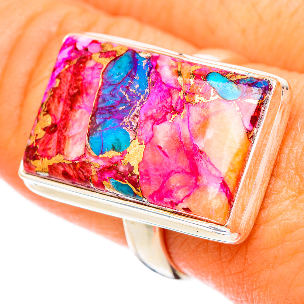 Kingman Pink Dahlia Turquoise Rings handcrafted by Anasilvercos - RING117593