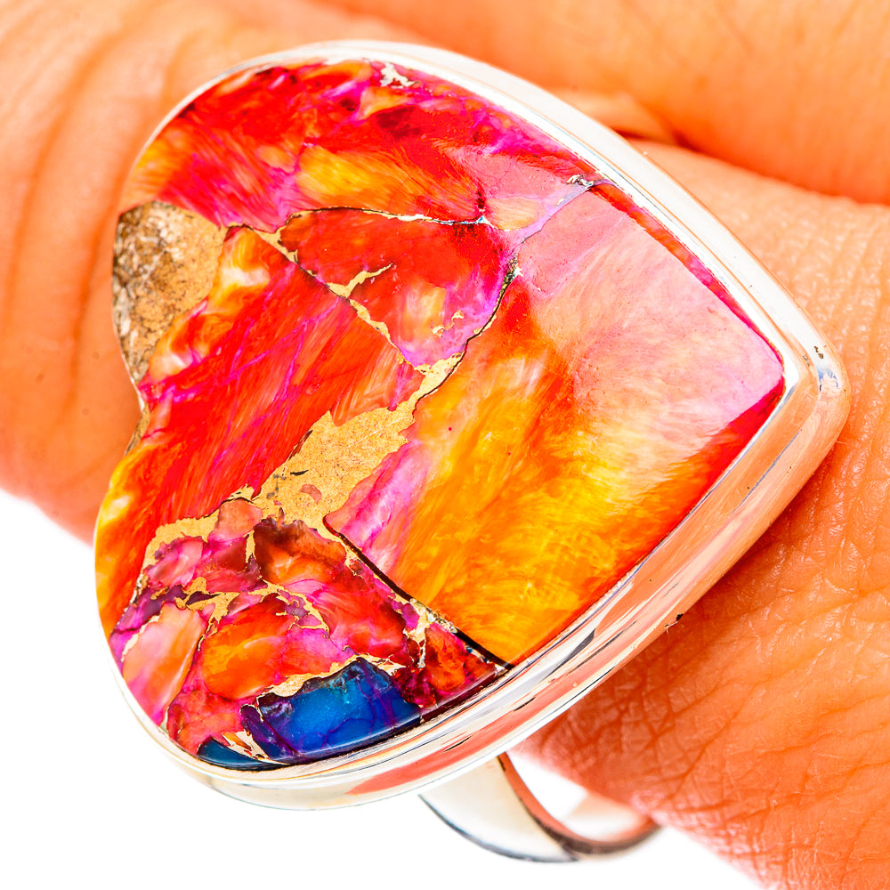 Kingman Pink Dahlia Turquoise Rings handcrafted by Anasilvercos - RING117613
