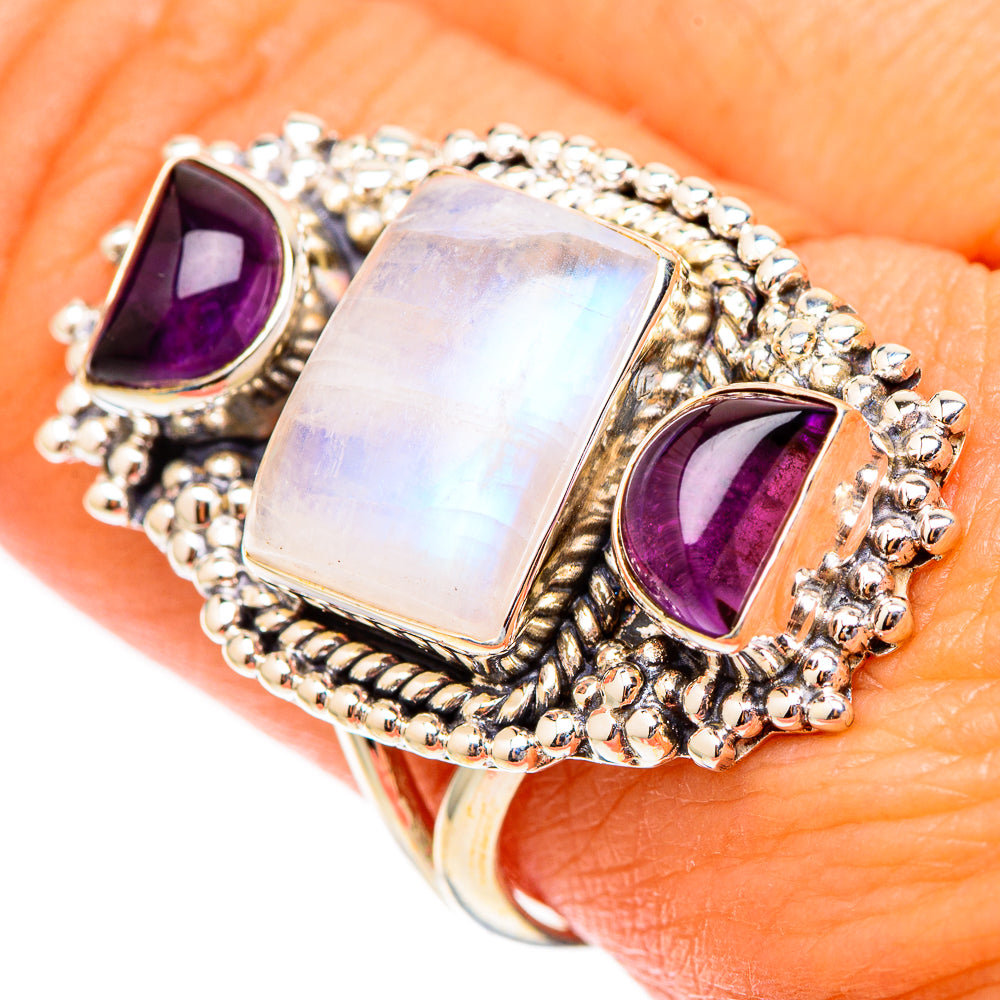 Rainbow Moonstone Rings handcrafted by Anasilvercos - RING117615