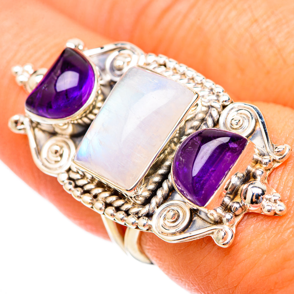 Rainbow Moonstone Rings handcrafted by Anasilvercos - RING117616
