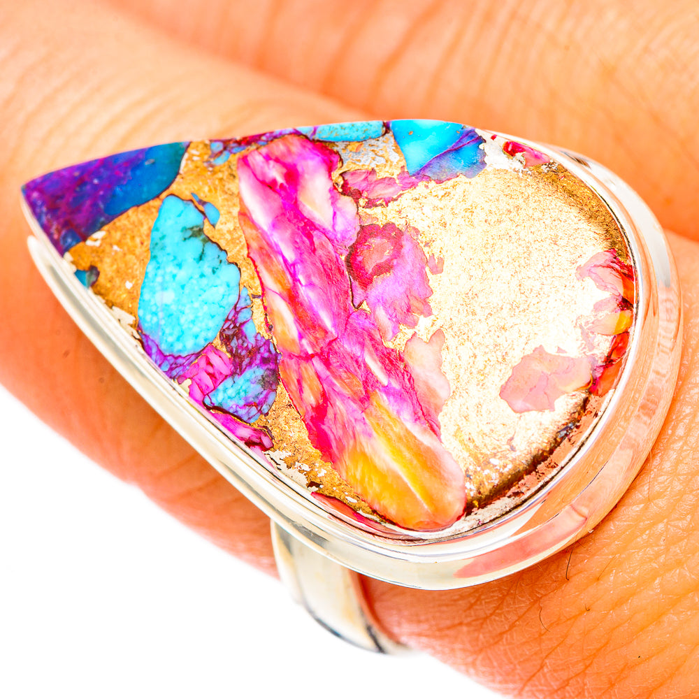 Kingman Pink Dahlia Turquoise Rings handcrafted by Anasilvercos - RING117623