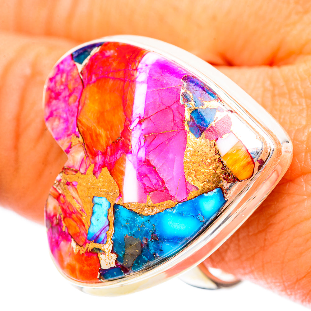 Kingman Pink Dahlia Turquoise Rings handcrafted by Anasilvercos - RING117649