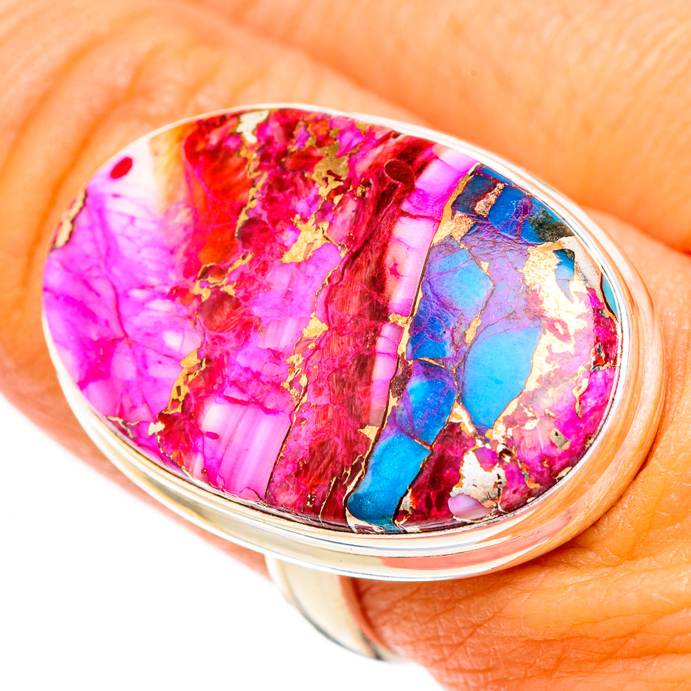 Kingman Pink Dahlia Turquoise Rings handcrafted by Anasilvercos - RING117651