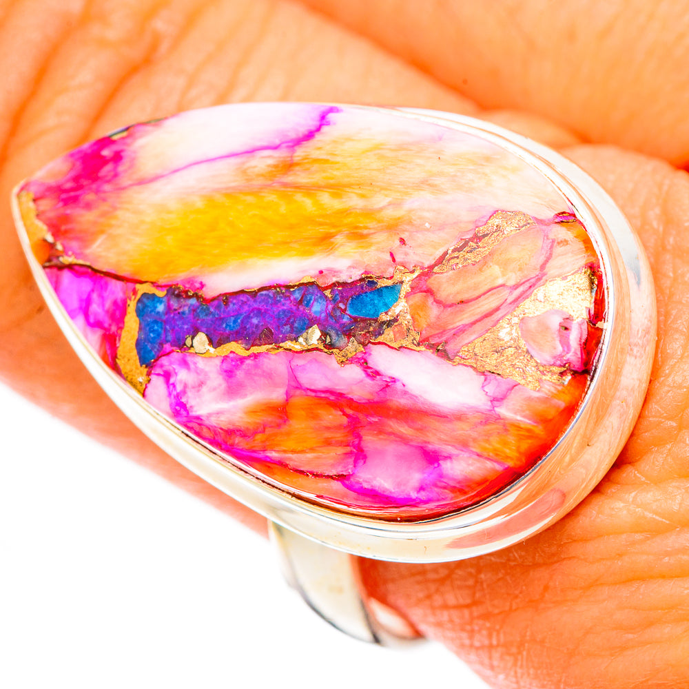 Kingman Pink Dahlia Turquoise Rings handcrafted by Anasilvercos - RING117652