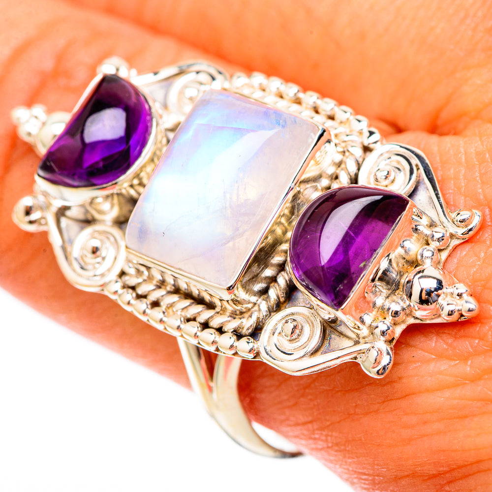 Rainbow Moonstone Rings handcrafted by Anasilvercos - RING117674