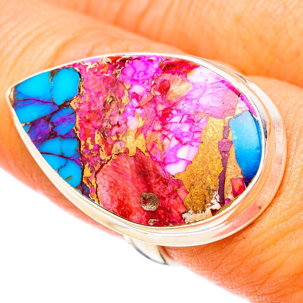 Kingman Pink Dahlia Turquoise Rings handcrafted by Anasilvercos - RING117681
