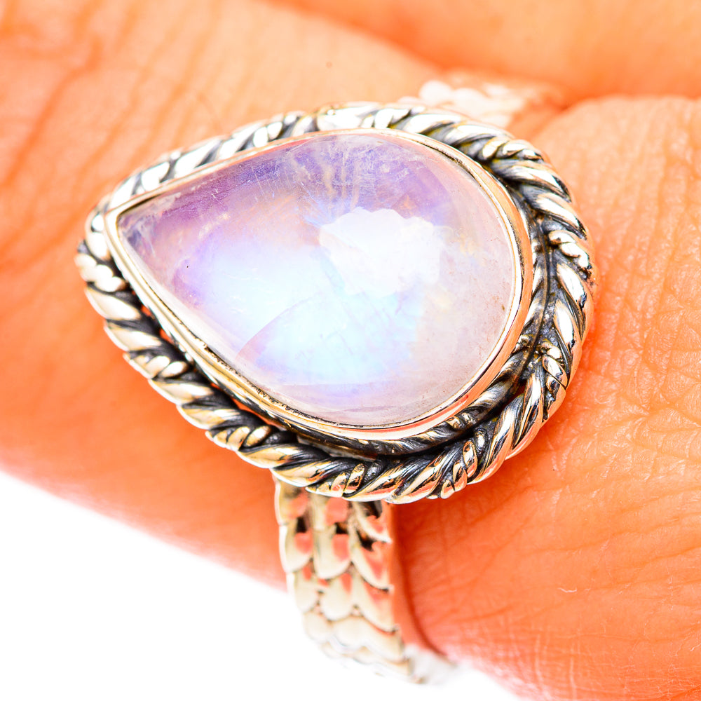 Rainbow Moonstone Rings handcrafted by Anasilvercos - RING117750