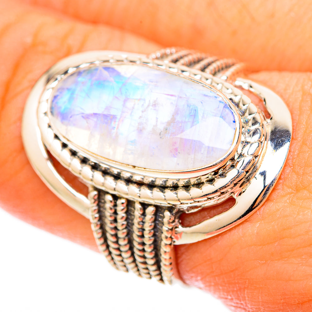 Rainbow Moonstone Rings handcrafted by Anasilvercos - RING117753