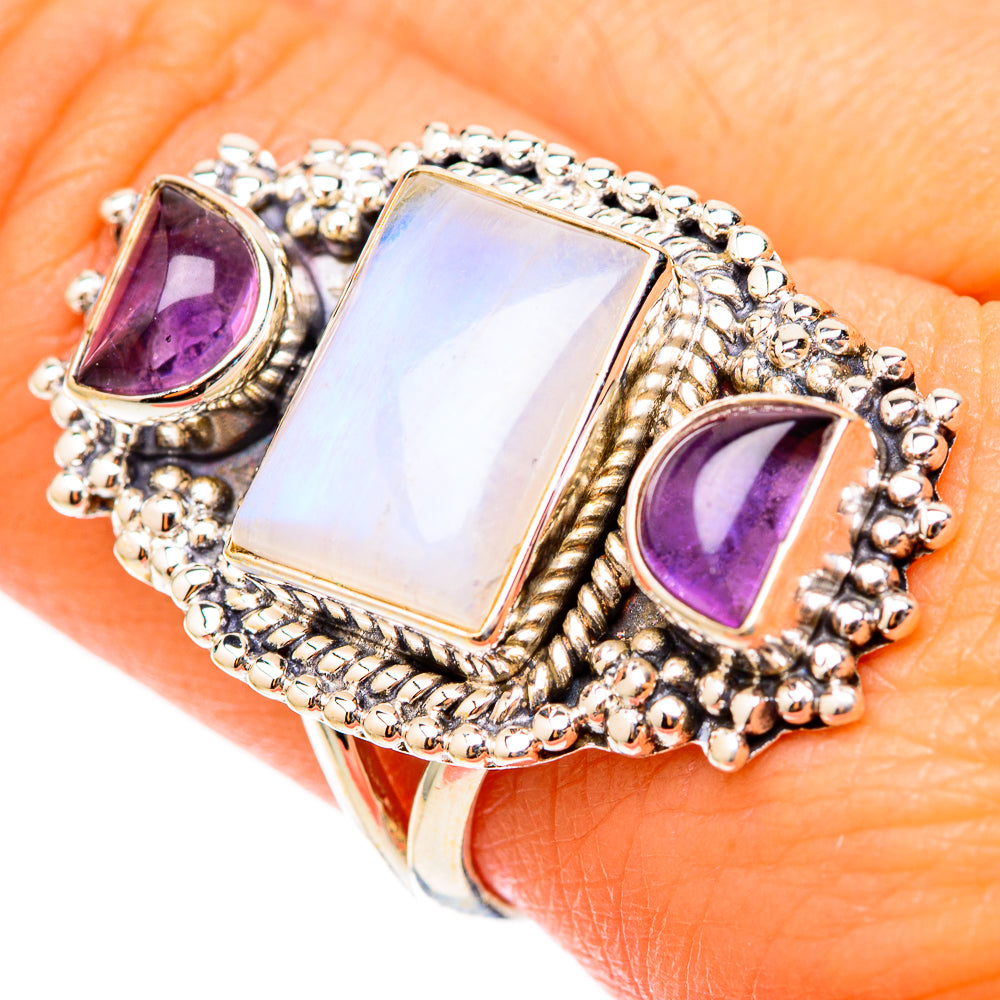 Rainbow Moonstone Rings handcrafted by Anasilvercos - RING117867