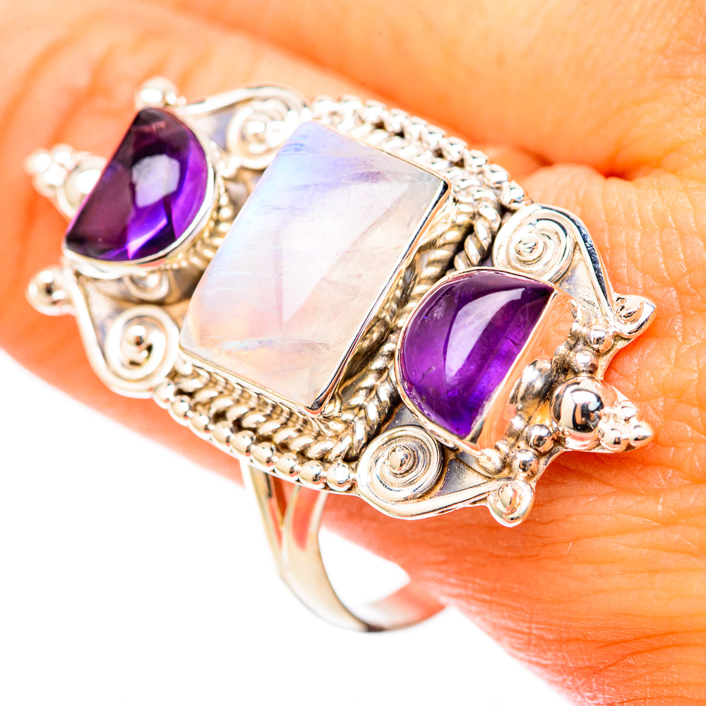 Rainbow Moonstone Rings handcrafted by Anasilvercos - RING117868