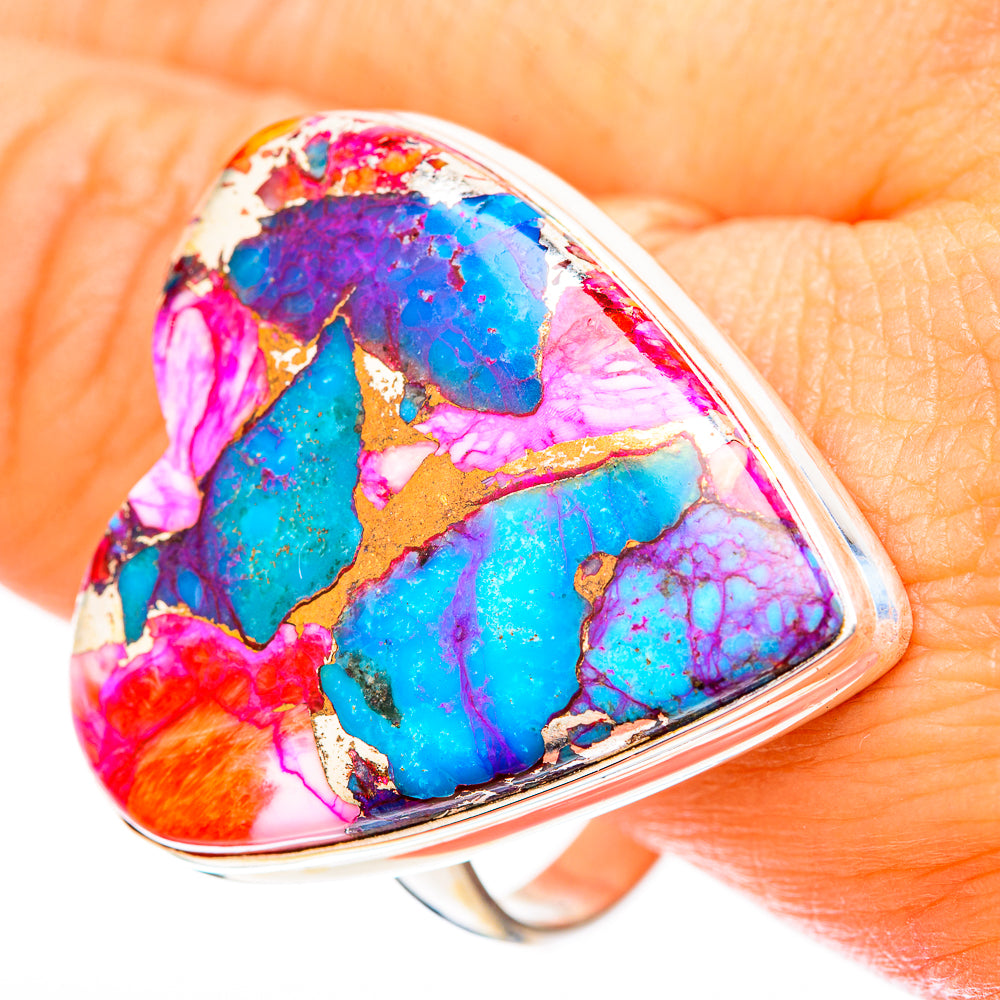 Kingman Pink Dahlia Turquoise Rings handcrafted by Anasilvercos - RING117873