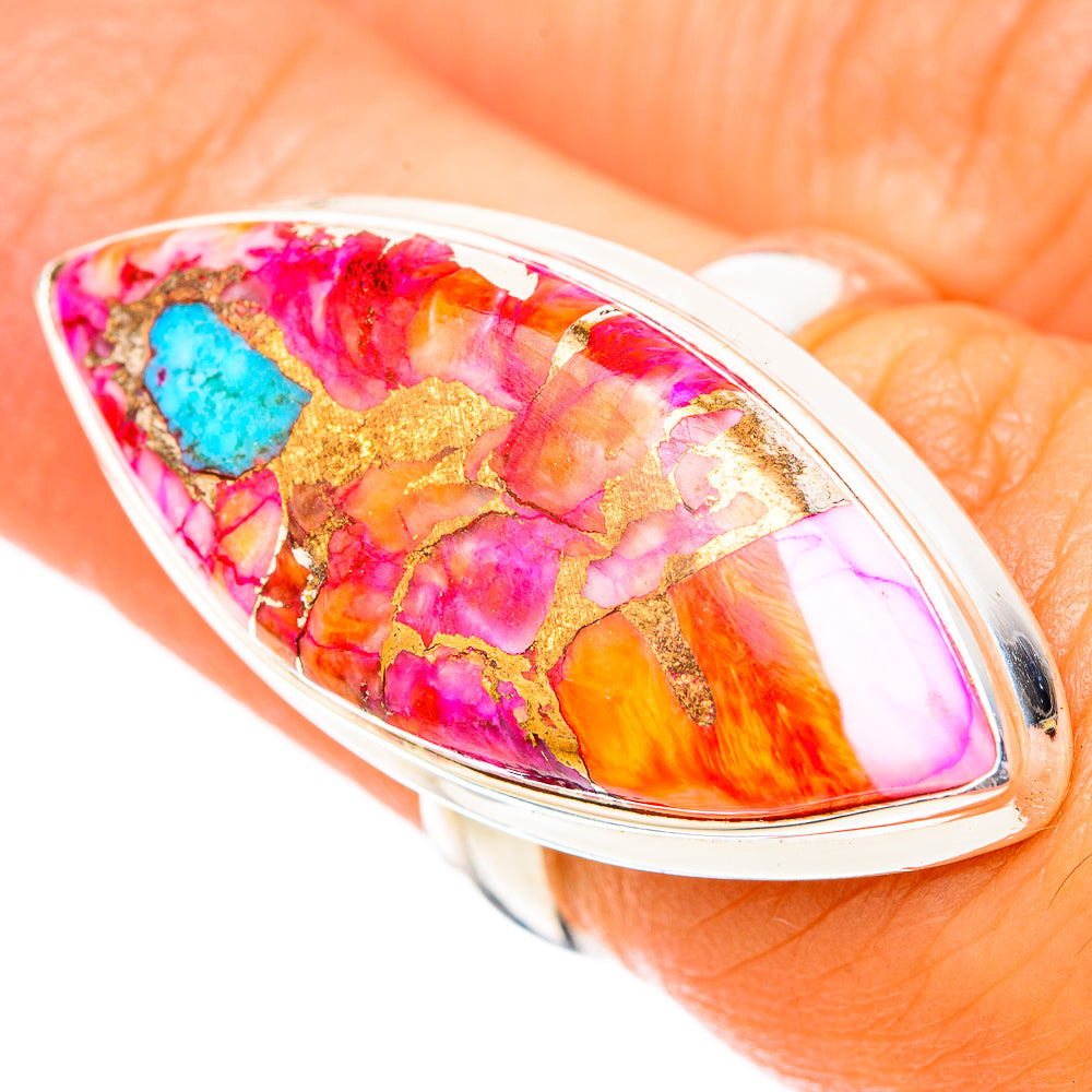 Kingman Pink Dahlia Turquoise Rings handcrafted by Anasilvercos - RING117874
