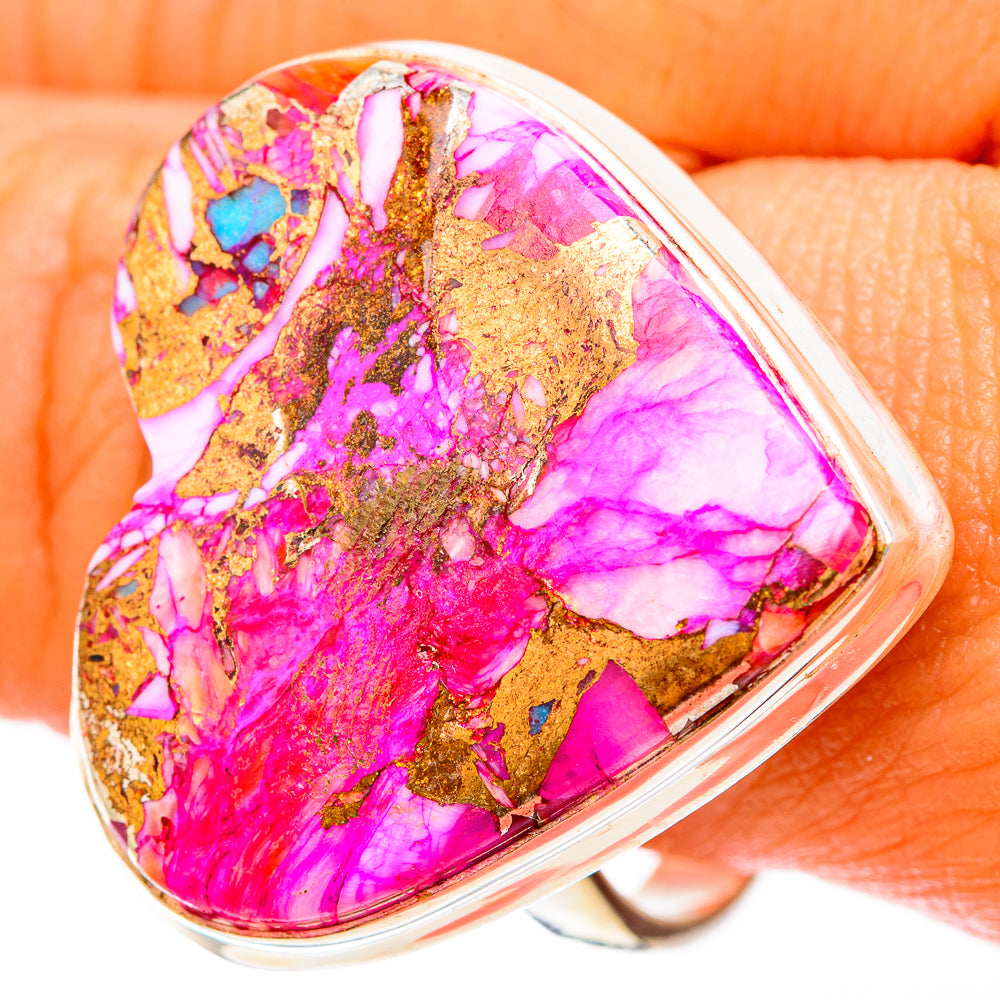 Kingman Pink Dahlia Turquoise Rings handcrafted by Anasilvercos - RING117897