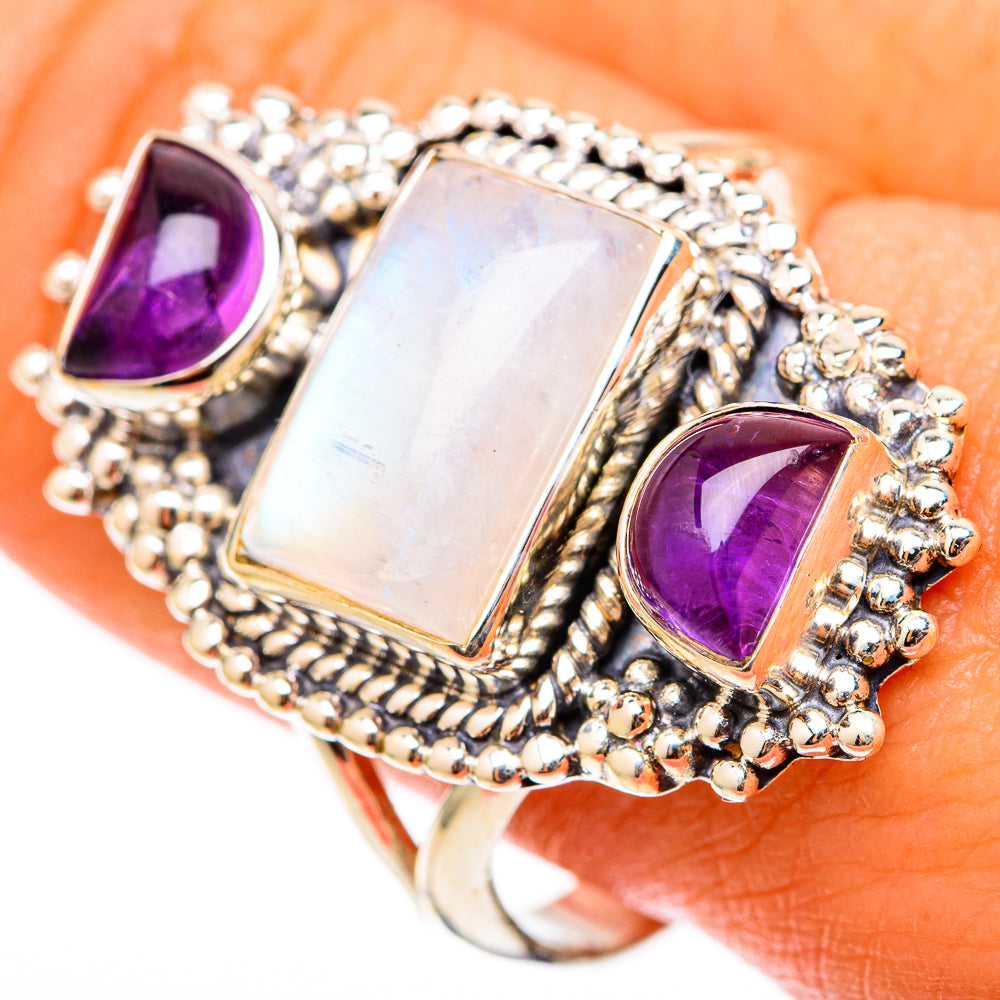 Rainbow Moonstone Rings handcrafted by Anasilvercos - RING117899