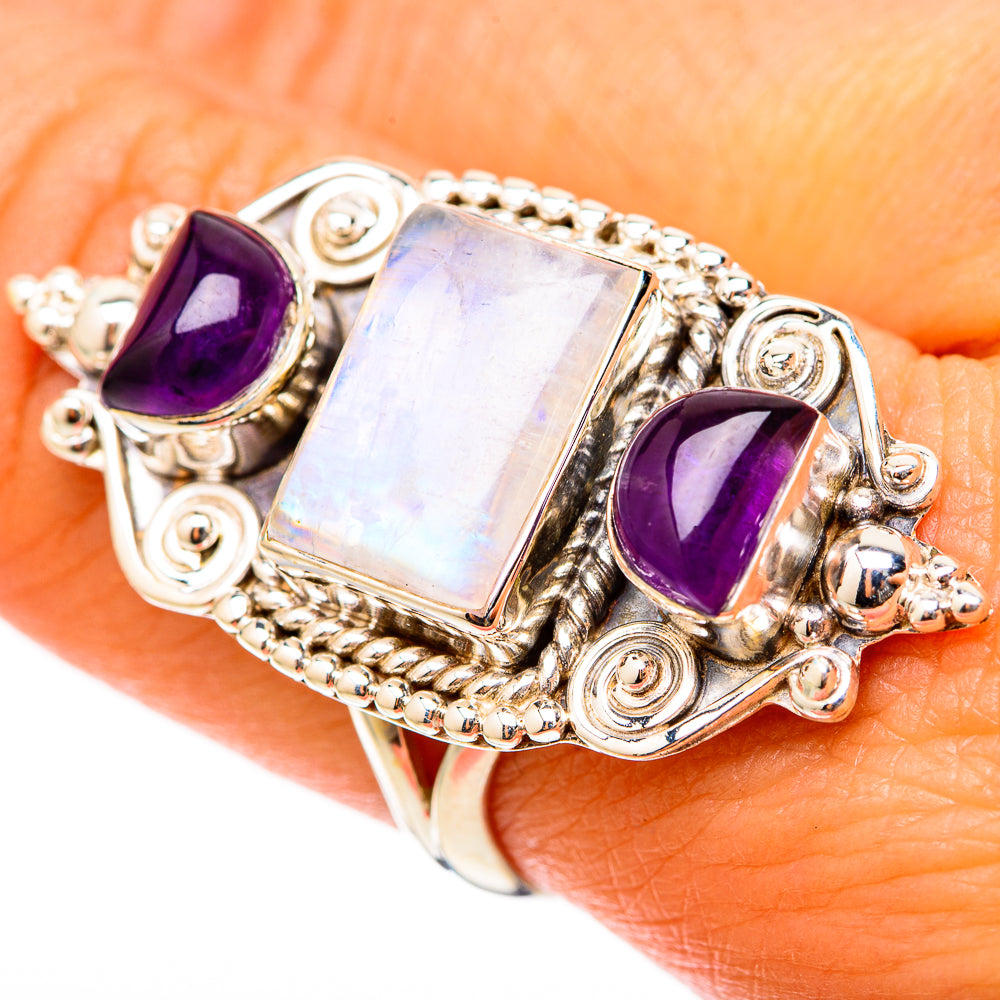 Rainbow Moonstone Rings handcrafted by Anasilvercos - RING117900