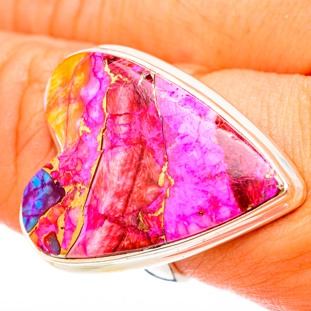 Kingman Pink Dahlia Turquoise Rings handcrafted by Anasilvercos - RING117906
