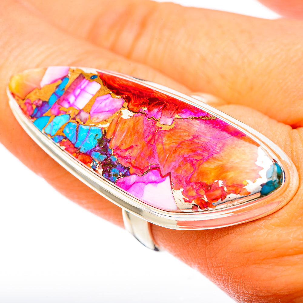 Kingman Pink Dahlia Turquoise Rings handcrafted by Anasilvercos - RING117907
