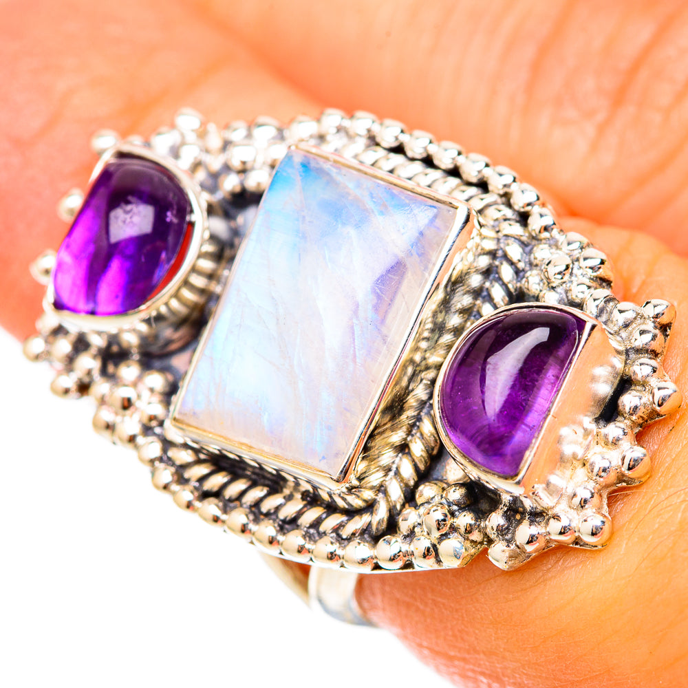 Rainbow Moonstone Rings handcrafted by Anasilvercos - RING117924