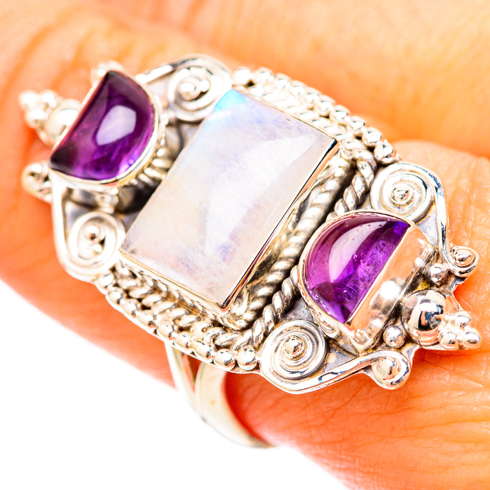 Rainbow Moonstone Rings handcrafted by Anasilvercos - RING117925