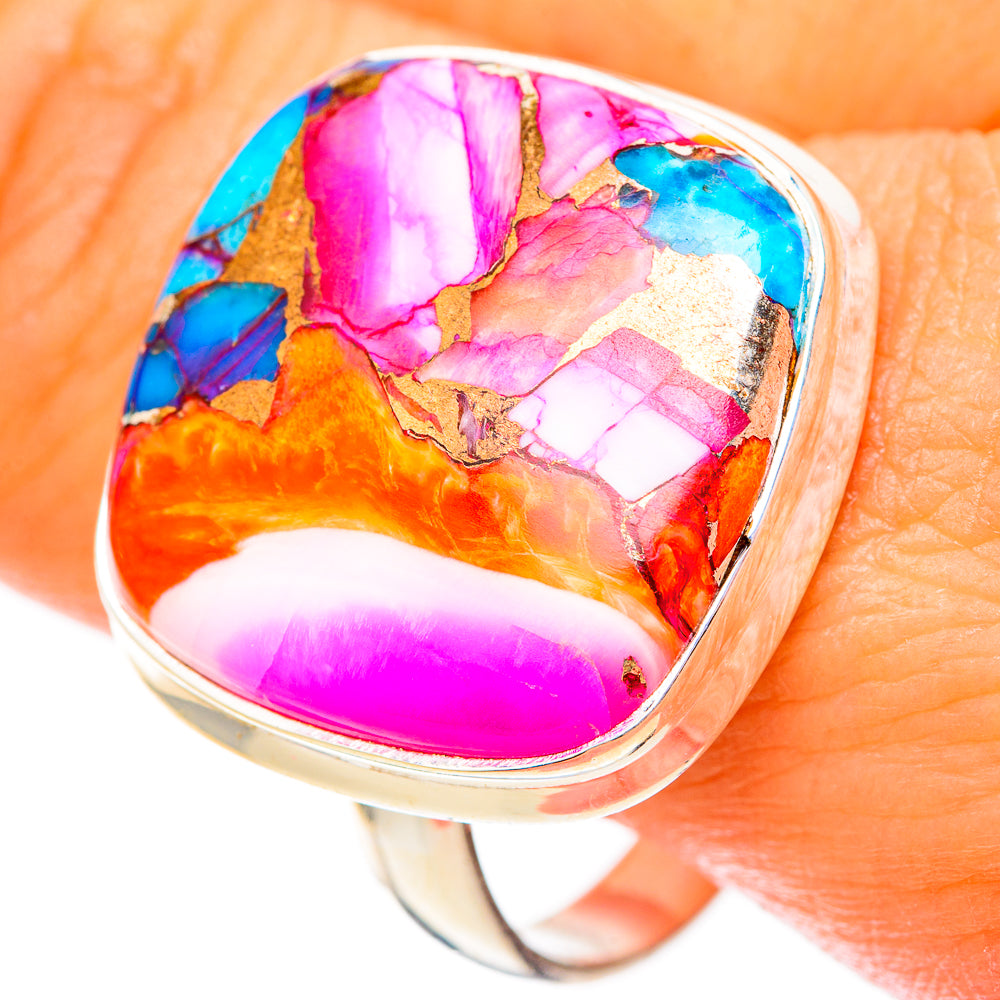 Kingman Pink Dahlia Turquoise Rings handcrafted by Anasilvercos - RING117931