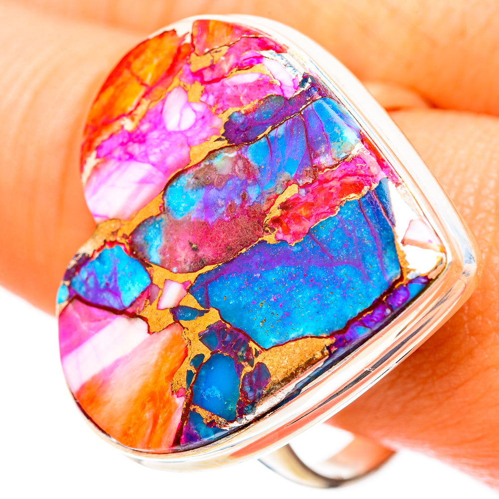 Kingman Pink Dahlia Turquoise Rings handcrafted by Anasilvercos - RING117932