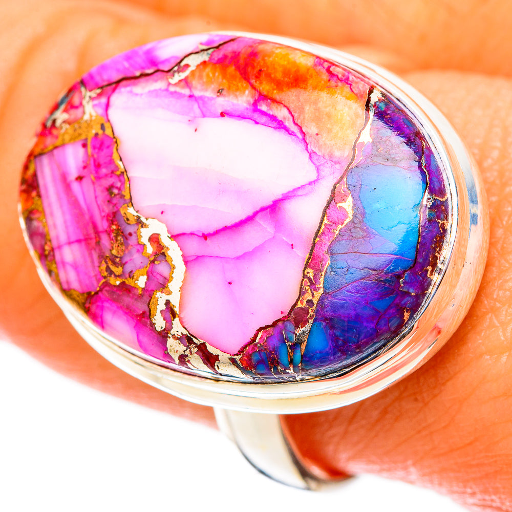 Kingman Pink Dahlia Turquoise Rings handcrafted by Anasilvercos - RING117933