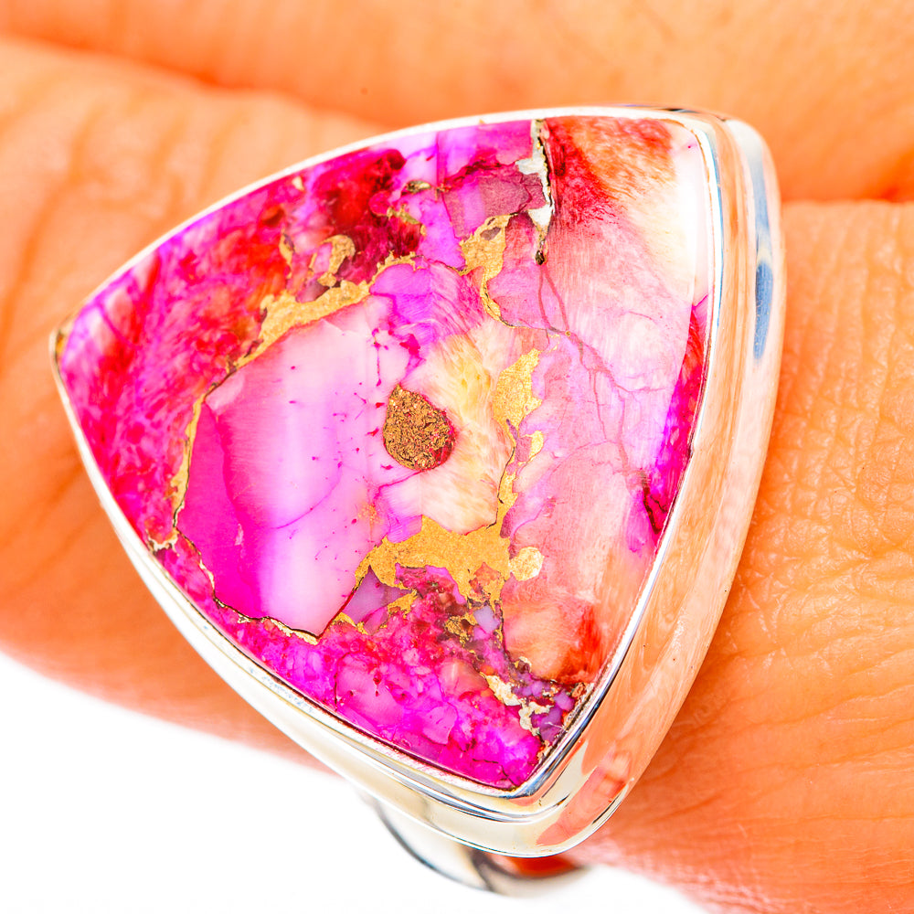 Kingman Pink Dahlia Turquoise Rings handcrafted by Anasilvercos - RING117949