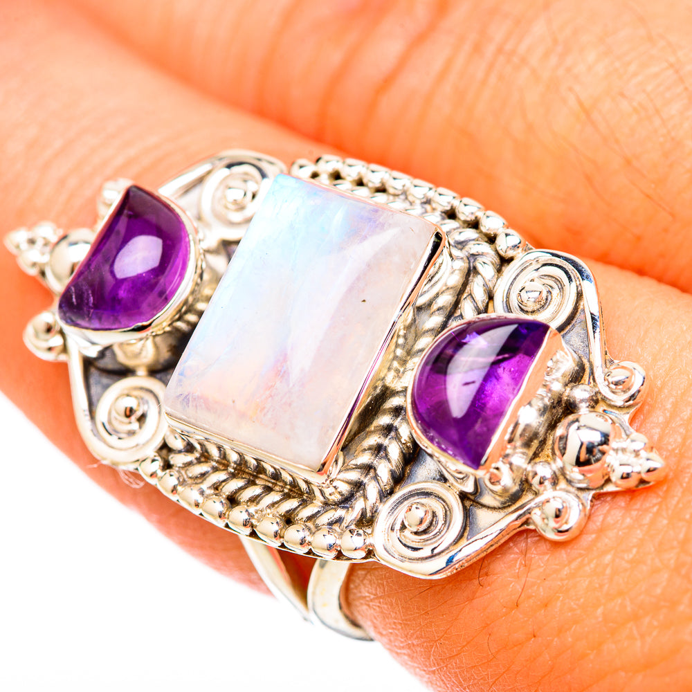 Rainbow Moonstone Rings handcrafted by Anasilvercos - RING117952