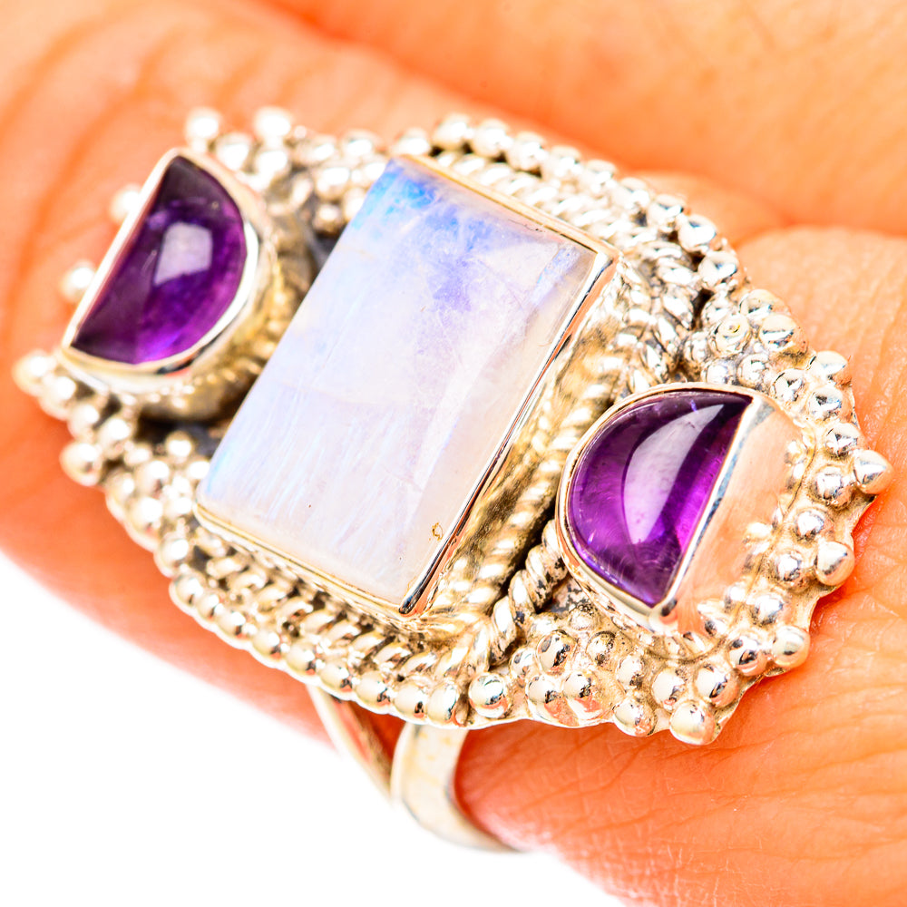 Rainbow Moonstone Rings handcrafted by Anasilvercos - RING117953