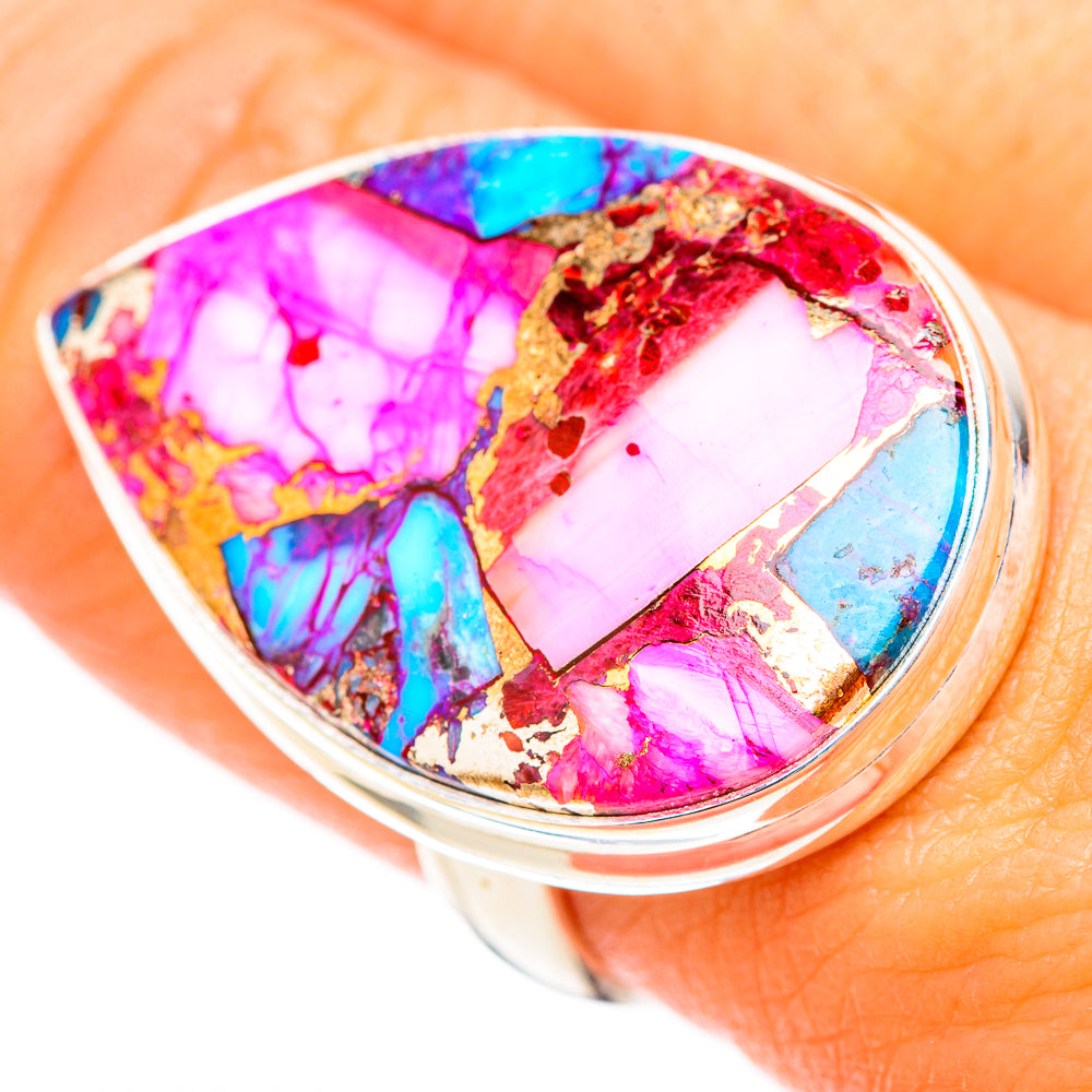 Kingman Pink Dahlia Turquoise Rings handcrafted by Anasilvercos - RING117960