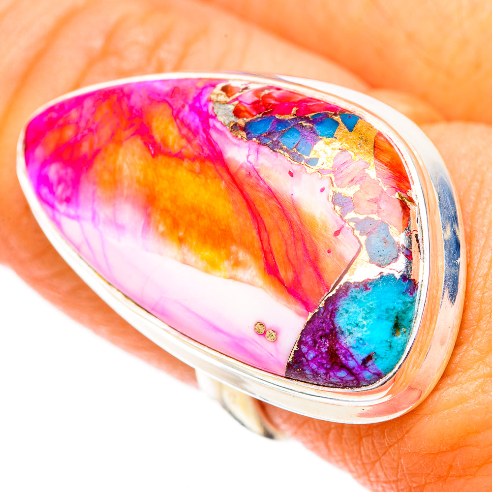Kingman Pink Dahlia Turquoise Rings handcrafted by Anasilvercos - RING117961