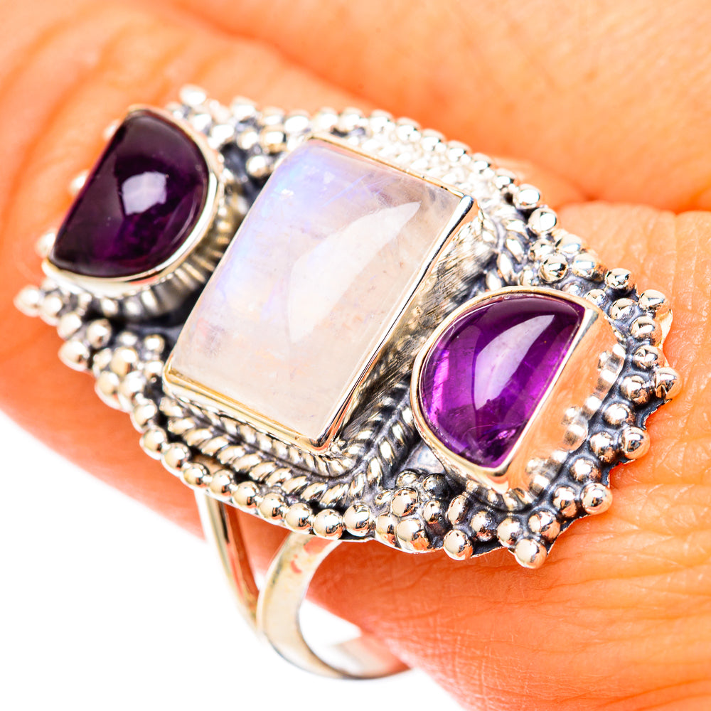 Rainbow Moonstone Rings handcrafted by Anasilvercos - RING117977