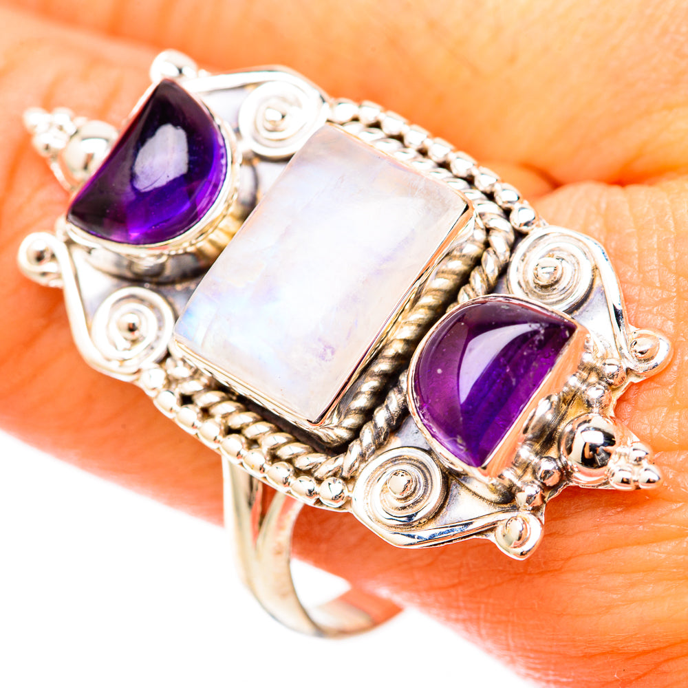 Rainbow Moonstone Rings handcrafted by Anasilvercos - RING117978