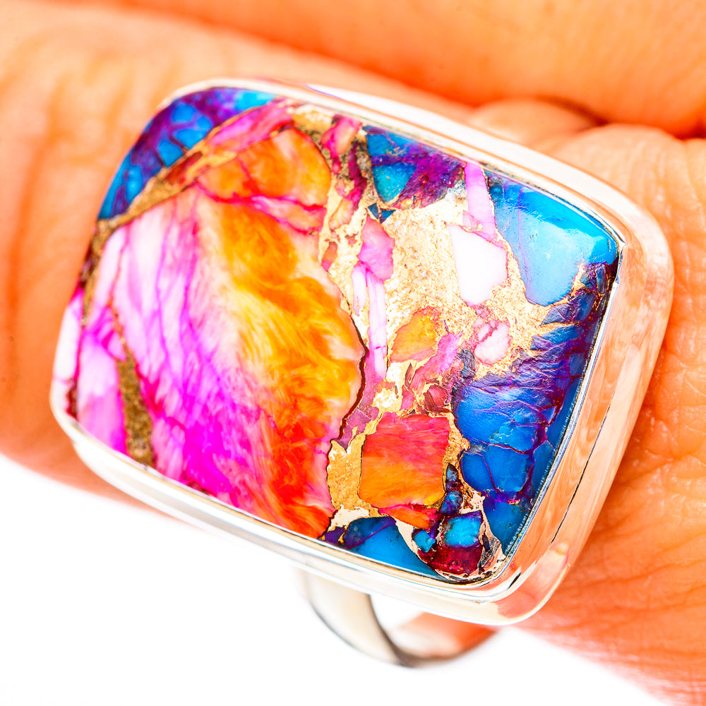 Kingman Pink Dahlia Turquoise Rings handcrafted by Anasilvercos - RING117984