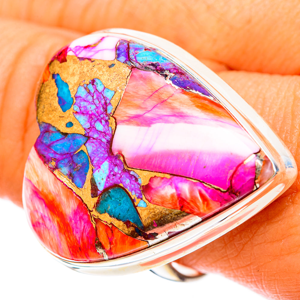 Kingman Pink Dahlia Turquoise Rings handcrafted by Anasilvercos - RING117986